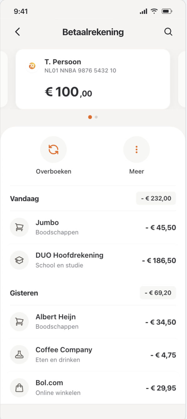 NN Bank account overview